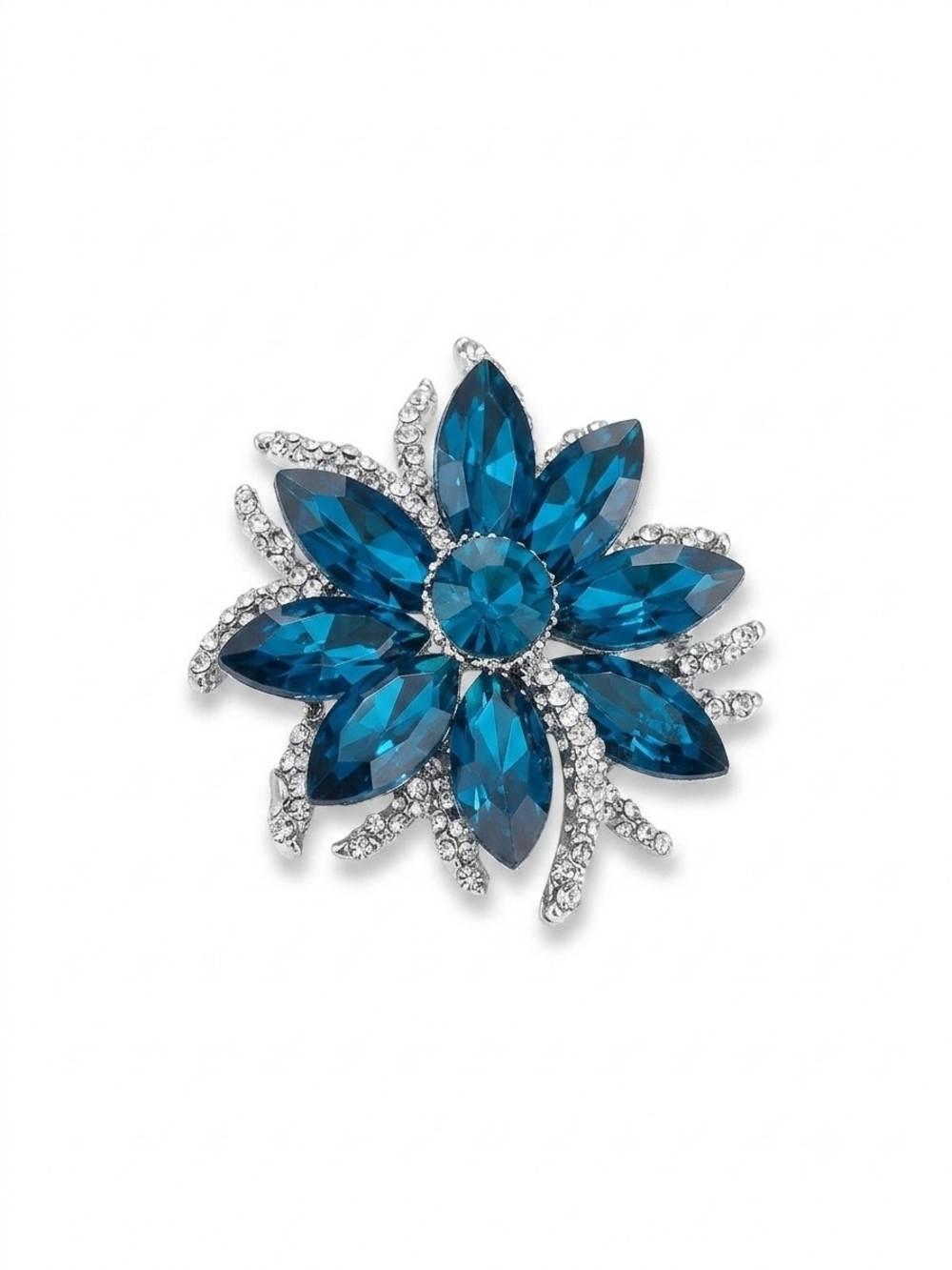 Blue Crystal Floral Brooch - Sparkling Flower Pin